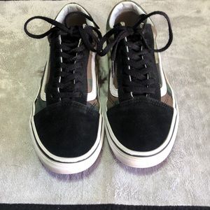 6.5 Women’s (5.5 Youth) Black & Camo Vans. Good Casual Shoe